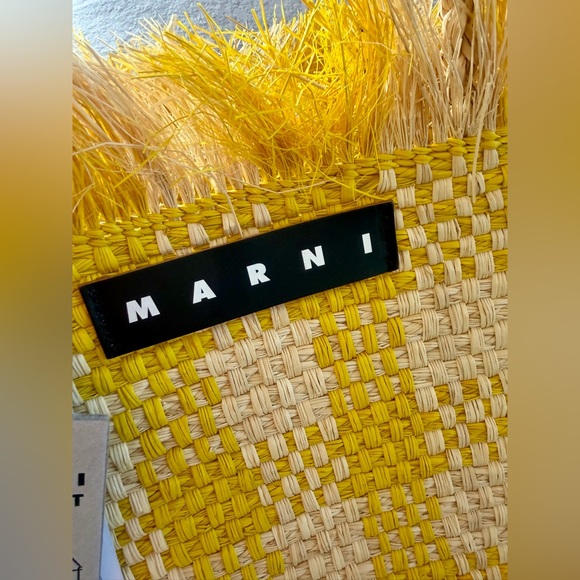 Marni Yellow Lemmon Logo Woven Wicker Tote Bag - Picture 2 of 3